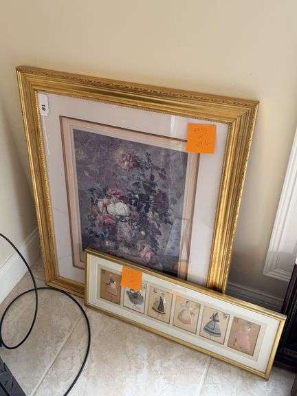 Framed 28.5” x 34.5” floral print, 10.5 x 28”  fashion print image