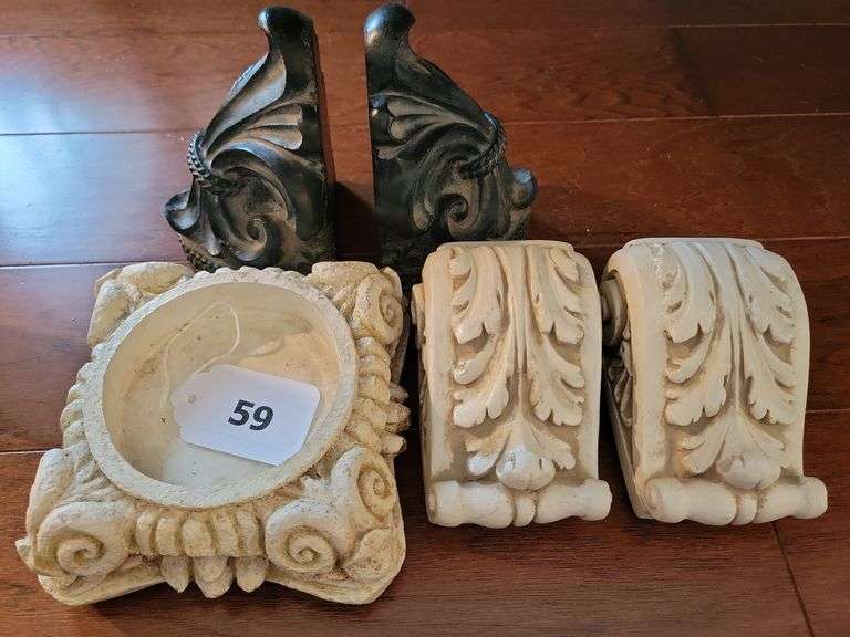 Fleur de Lis Bookends, Resin Candle Holder, Wall Decor image
