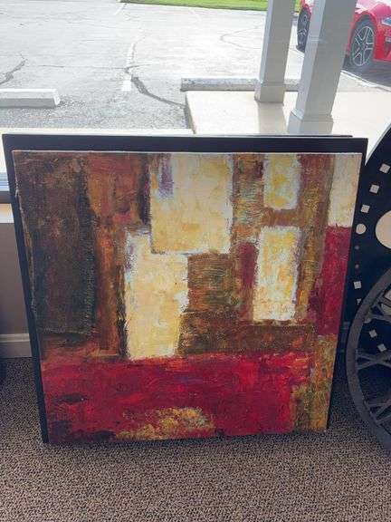 Large Framed abstract artwork and large  metal framed 3D fruit bowl wall hanging image