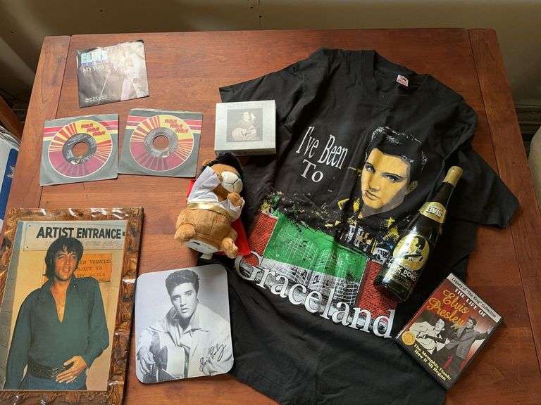 Assorted Elvis vinyl records and collectibles image