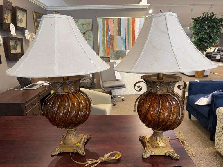 PAIR OR 32" MOROCCAN GOLD/AMBER - LAMPS image