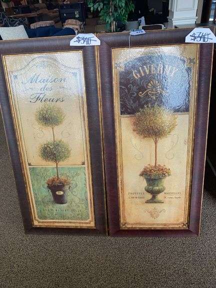PAIR OF 21”w x 44.5”h WALL PRINTS, 3D WOOD VILLAGE SCENE image