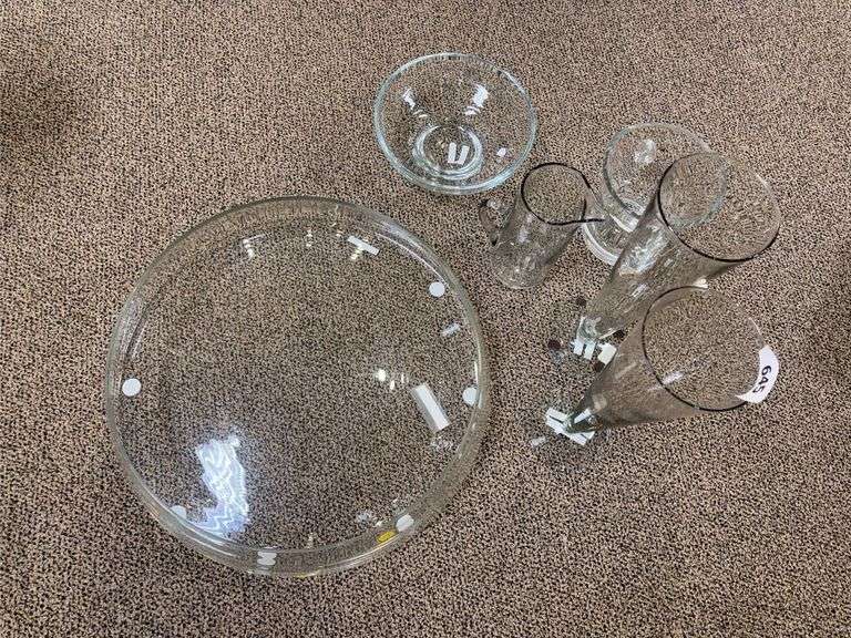 CLEAR GLASS PITCHER , vases, bowl, ice bucket and display bowl image