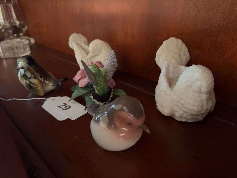 Lenox hummingbird, 2 birds marked Germany, 2 white porcelain birds image