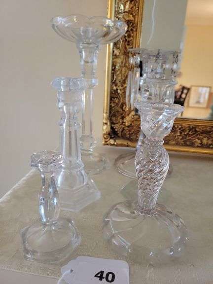 6 Clear Glass Candlesticks image