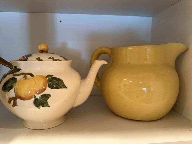 Johnson Bros tea pot, yellow pottery pitcher image