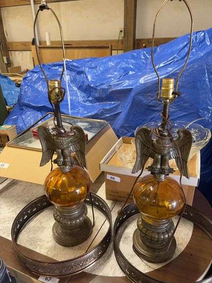 Pr of vintage eagle lamps image