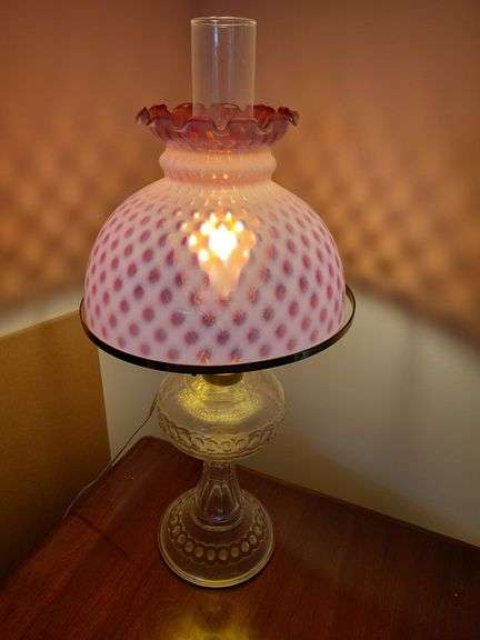 Vintage Cranberry Oil Lamp Lamp 24"tall image