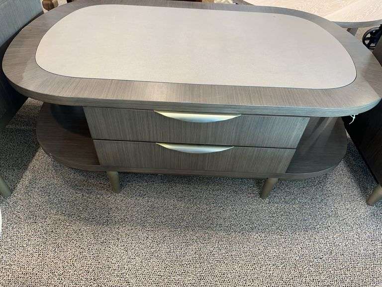 Rachel Ray Home oval cocktail table with leather insert (has some scratches) image