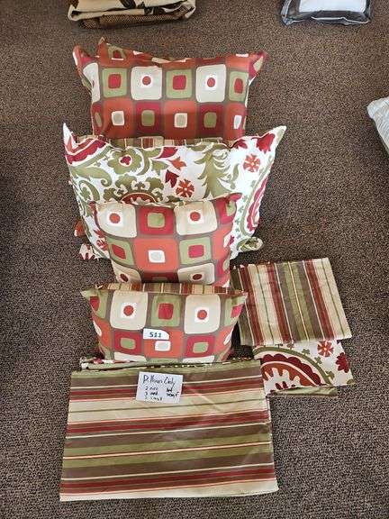 5 BED PILLOWS, 2 SHAMS, 1BED SCAFE image