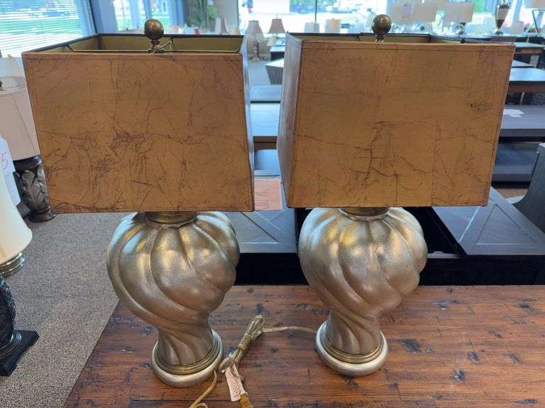PAIR OF 26" SILVER/GOLD MED TABLE LAMPS image