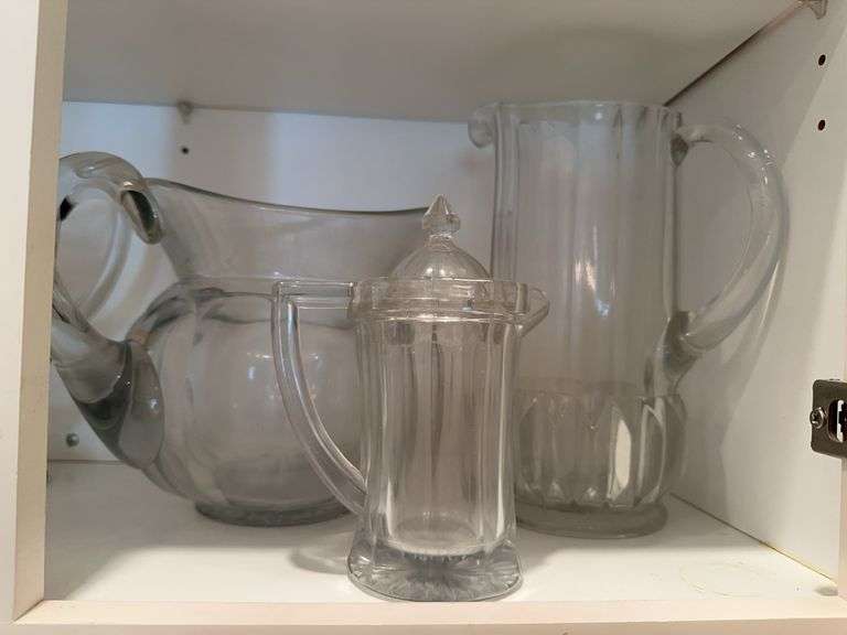 Clear glass pitcher, small pitcher with lid, tall pitcher image