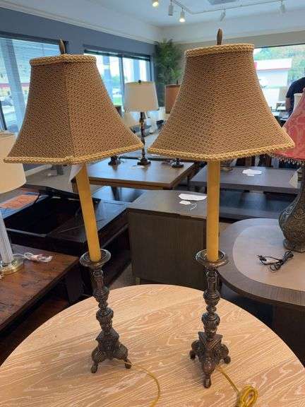 PAIR OF 40" CANDLESTICK COPPER BROWN LAMPS image