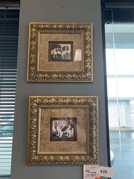 TWO DOG PICTURES AND FRUIT PLASTER PICTURE image
