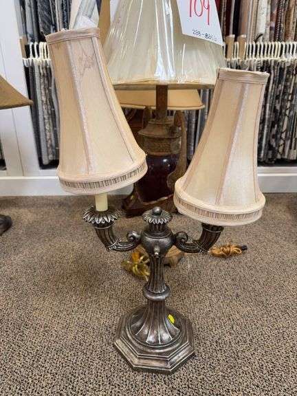 PL23241VSS 30" DUAL ARM CANDLLAMP & BP8652 TABLE BURGUNDY LAMP 34" & "WOOD" TABLE LAMP 35" image
