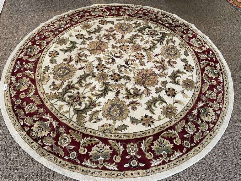 Cambridge round rug 7’7” x 7’7” Ivory/Red Kashan image