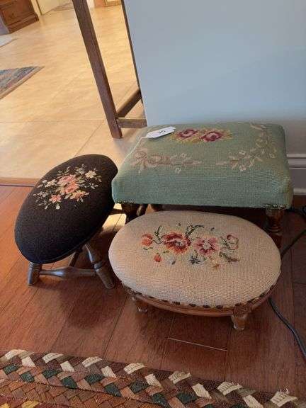 3 vintage needle point foot stools image