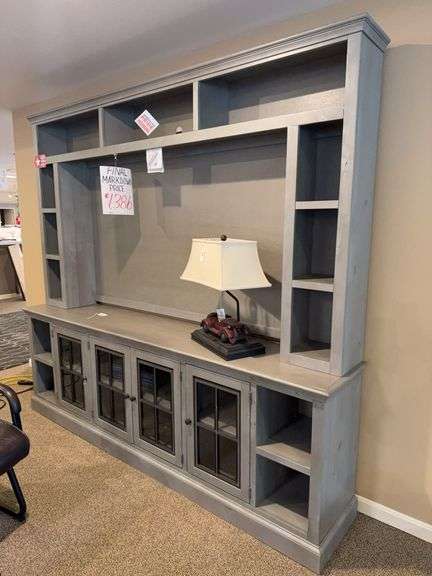 96" GRAY CONSOLE/4 DOORS & HUTCH - ASPEN HOME image