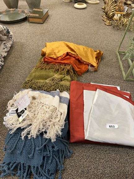 King bed skirt with 2 euro shams, 4 throw blankets, beaded bed accent image