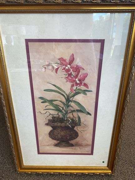 2 WALL PICTURES, 22.5”w x 35.5”h ORCHID SIGNED BARBARA MOCK, 26”w x 38”h FRENCH PANEL SIGNED B SIKES 2003 image