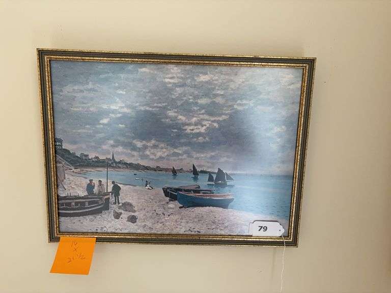 Framed seaside village print image