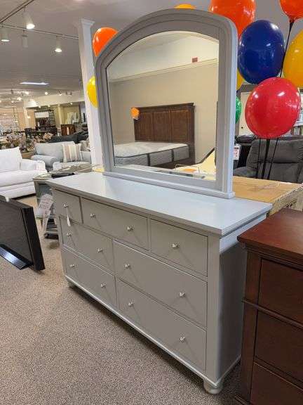 GRAY 7 DRAWER DOUBLE DRESSER & MIRROR - ASPEN HOME image