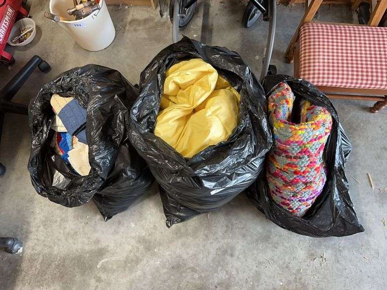 3 bags: misc linens, bedding, rug image