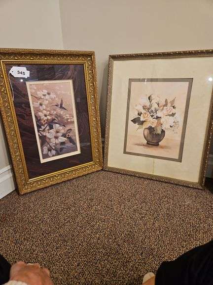 2 PC WALL ART, HUMMINGBIRD & VASE/FLOWERS PICTURES image