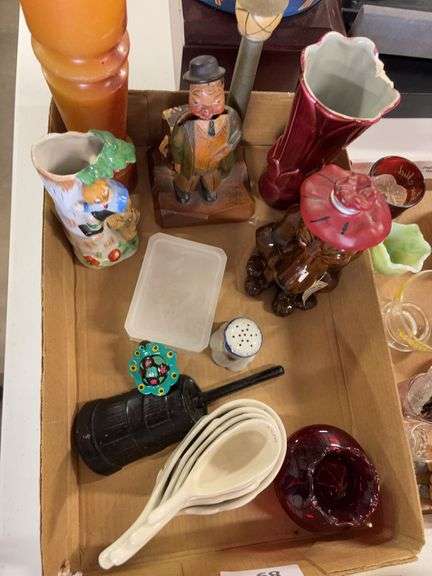 Bar set, vases, decanter measuring cups, misc image