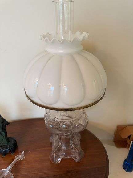 Glass lamp with milk glass shade image