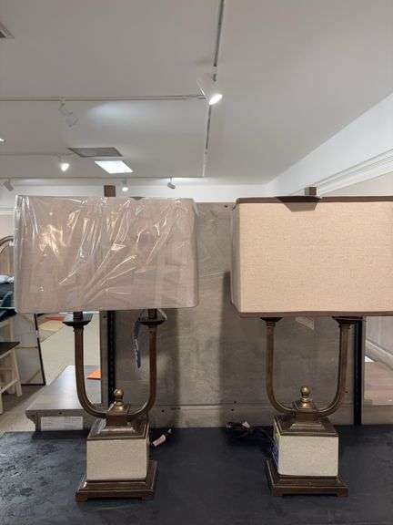 PR OF STYLECRAFT TABLE LAMPS W/ MISMATCHED SHADES image