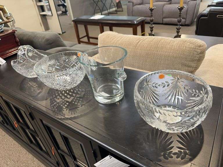 2 Heavy crystal bowls, Crystalery ice bucket, heavy crystal basket image