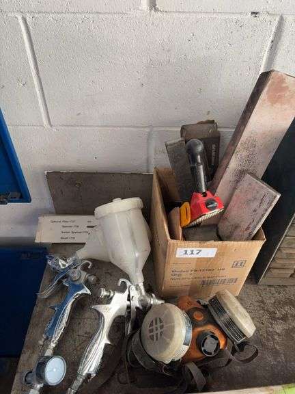 HVLP spray guns, respirator, sanding blocks image