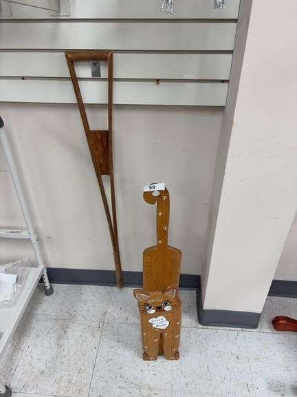 Wood cat toilet paper holder , antique crutch image