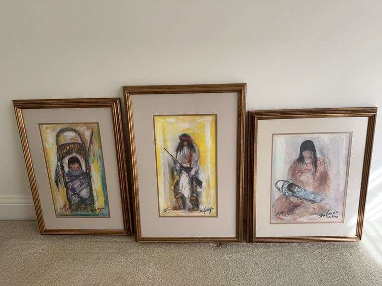 3 matted  and signed  Native American pictures. 161/4 x 23. 17.5 x 25 18 x 21 image