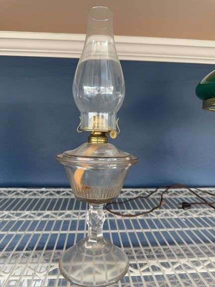 Clear glass oil lamp 17.5” tall image