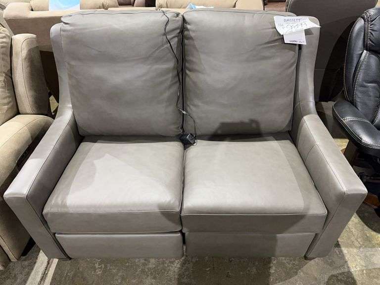 Grey leather power loveseat image