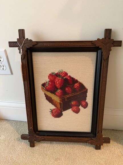 Cross stitch  design of strawberries 15 x 18.5 image