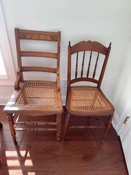 2 vintage/antique Cane bottom chairs ( one cane bottom is broken ) image