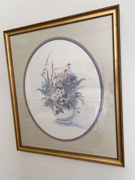 Framed and matted floral picture 25”w x 30”h image