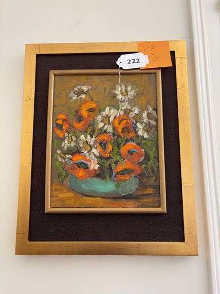 Signed orange poppies painting 15 3/4” x 20” image