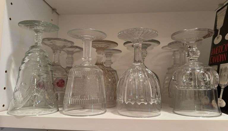 12 vintage clear glass goblets, 2 books image