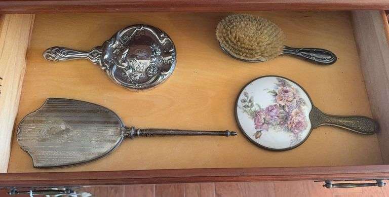 3 antique mirrors & brush image