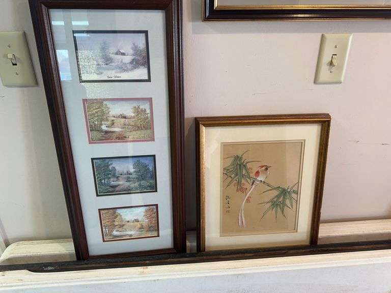 Framed Asian style picture of bird, framed 3 season picture image