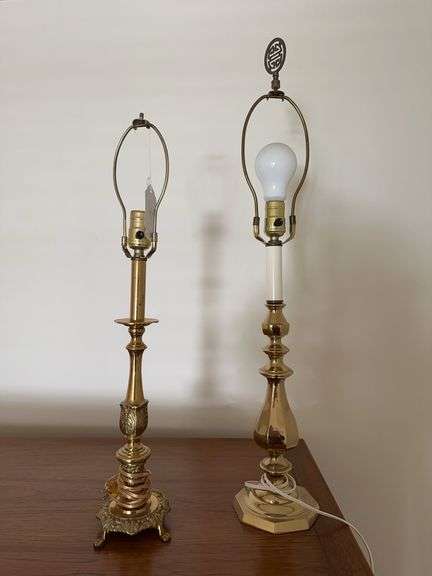 2 brass lamp  24” h no shades 29” image