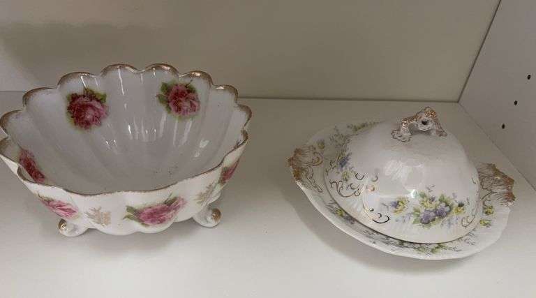Vintage porcelain footed bowl, covered cheese dish image