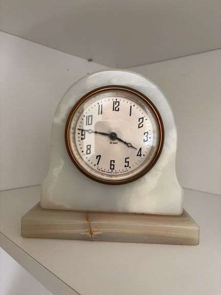 The New Haven Clock Co. 12 day marble clock ( unknown if works)  and Sunbeam marble clock ( movement has been replaced with a battery operated movement ) image