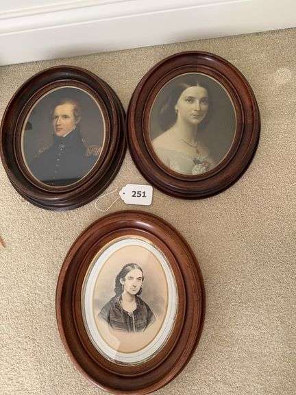 3 oval framed pictures ranging 11 x 13 image