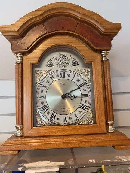 Mantle clock, Tempus Fygit, Pearl quartz, Westminster Chime, battery operated image