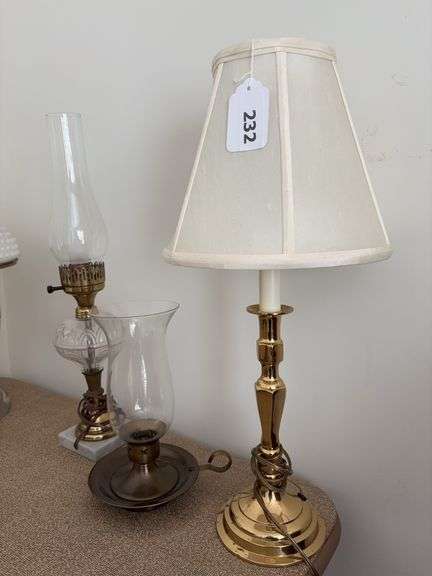 2 lamps and and hurricane candle holder image